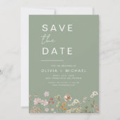 Save The Date Sage Green Fleurs sauvages Boho Enregistrer la dat (Devant)