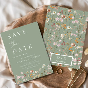 Save The Date Sage Green Fleurs sauvages Boho Enregistrer la dat
