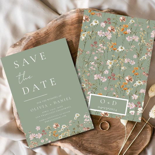 Save The Date Sage Green Fleurs sauvages Boho Enregistrer la dat