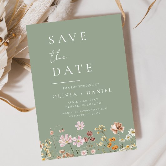 Save The Date Sage Green Fleurs sauvages Boho Enregistrer la dat