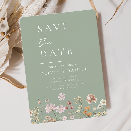 Save The Date Sage Green Fleurs sauvages Boho Enregistrer la dat
