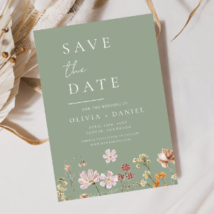 Save The Date Sage Green Fleurs sauvages Boho Enregistrer la dat