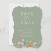 Save The Date Sage Green Fleurs sauvages Boho Enregistrer la dat (Devant)
