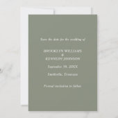 Save The Date Sage Green Floral Botanique Mariage Nom du couple (Dos)