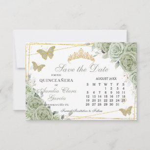 Save The Date Sage Green Floral Quinceanera Sweet 16 Calendrier