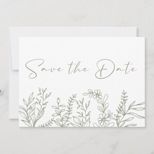 Save The Date Sage Green Flowers Boho Enregistrer La Date (Devant)