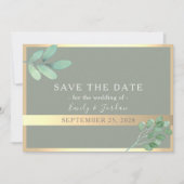 Save The Date Sage Green Gold Botanical Enregistrer la date (Devant)