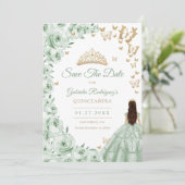 Save The Date Sage Green Gold Floral Quinceanera (Debout devant)