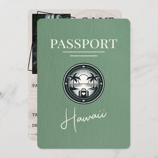 Save The Date Sage Green Hawaii Passeport Enregistrer La Date (Devant / Derrière)