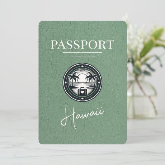 Save The Date Sage Green Hawaii Passeport Enregistrer La Date (Debout devant)