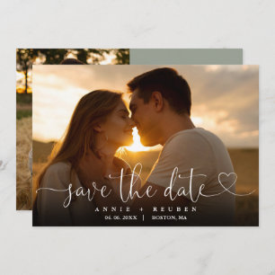 Save The Date Sage Green Heart Script Photo Mariage QR Code