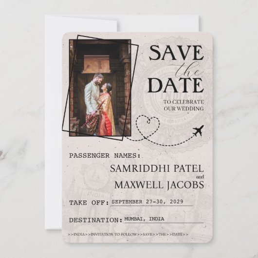 Save The Date Sage Green India Passeport Enregistrer La Date (Dos)