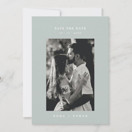 Save The Date Sage Green Line Art Leaf Monogramme Mariage (Devant)