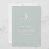 Save The Date Sage Green Line Art Leaf Monogramme Mariage (Dos)