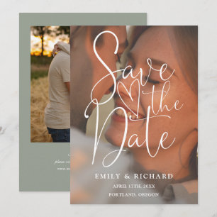Save The Date Sage Green Mariage 2 Photo Élégant Script