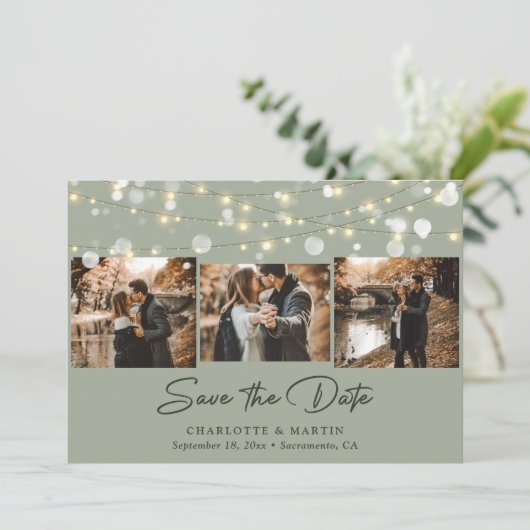 Save The Date Sage Green Mariage 4 Photo Collage Enregistrer La (Debout devant)
