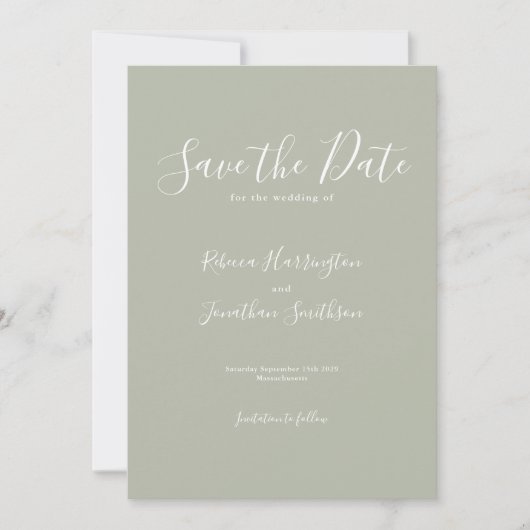 Save The Date Sage Green Minimal Wedding Enregistrer La Date (Devant)
