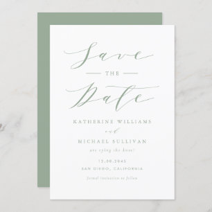 Save The Date Sage Green Minimaliste Dainty Script Mariage