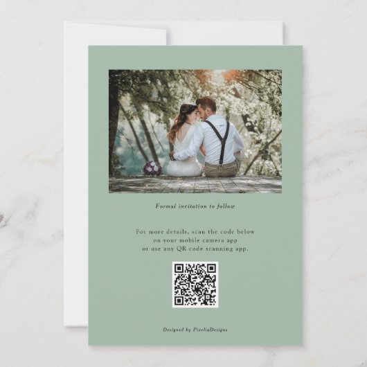 Save The Date Sage Green, Modern Botanical Greenery Code QR (Dos)