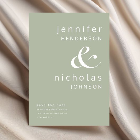 Save The Date Sage Green Moderne Ampersand Typographie Mariage