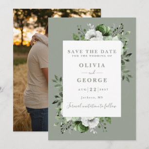 Save The Date Sage Green Moderne Aquarelle Florale Mariage Photo