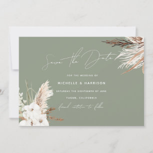 Save The Date Sage Green Moderne Blanc Bohème Mariage Floral
