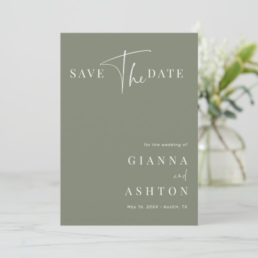 Save The Date Sage Green Moderne Calligraphie Mariage Photo (Debout devant)