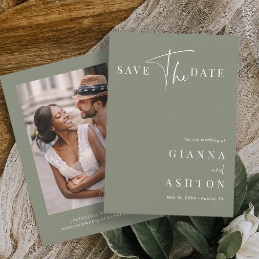 Save The Date Sage Green Moderne Calligraphie Mariage Photo