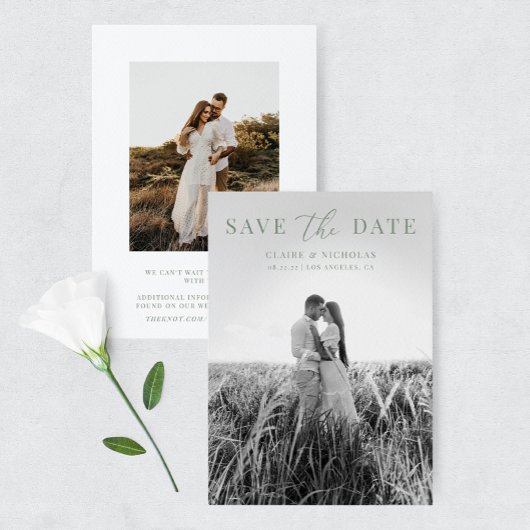 Save The Date Sage Green Moderne Élégant Mariage Photo