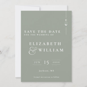 Save The Date Sage Green Moderne Élégant Monogramme Mariage