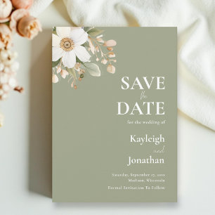 Save The Date Sage Green Moderne Floral Mariage Aquarelle