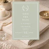 Save The Date Sage green monogram wreath wedding