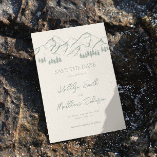 Save The Date Sage Green Mountain Pine Tree Mariage extérieur