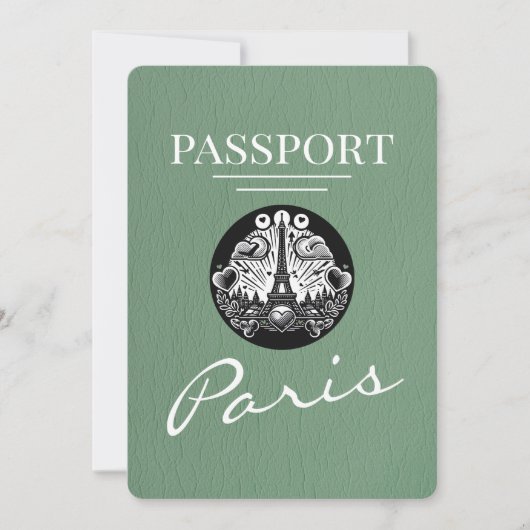 Save The Date Sage Green Paris Passport Enregistrer La Date (Devant)