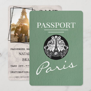 Save The Date Sage Green Paris Passport Enregistrer La Date