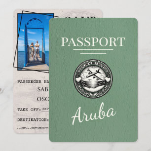 Save The Date Sage Green Passeport Aruba Enregistrer La Date