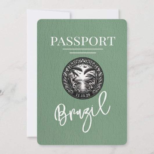 Save The Date Sage Green Passeport Brésil Enregistrer La Date (Devant)