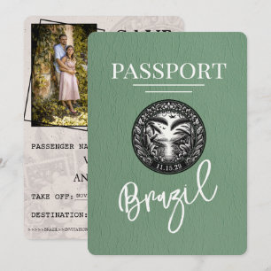 Save The Date Sage Green Passeport Brésil Enregistrer La Date