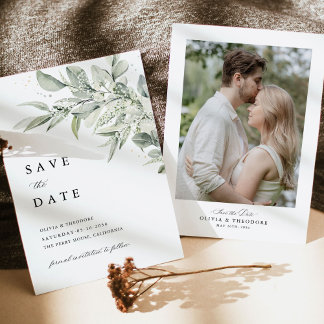 Save The Date Sage Green Photo Botanical Wedding