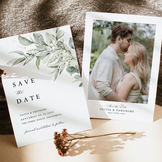 Save The Date Sage Green Photo Botanical Wedding