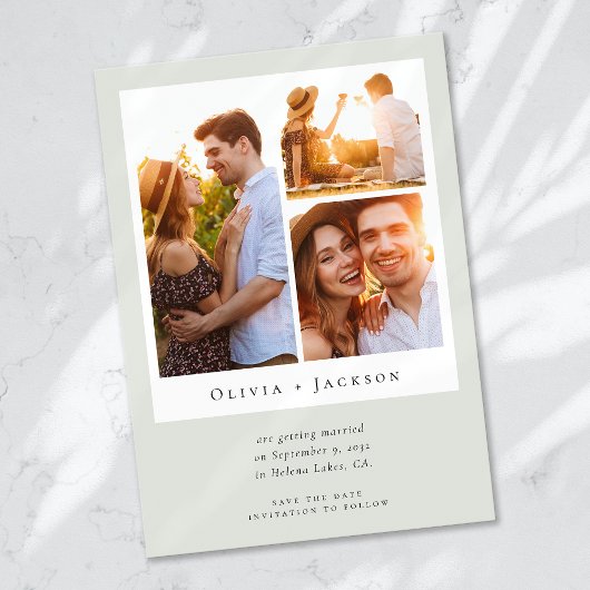 Save The Date Sage Green Photo Collage Mariage moderne