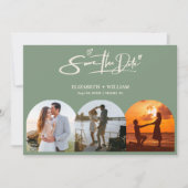 Save The Date Sage Green Photo QR Code Mariage élégant (Devant)