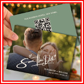 Save The Date Sage Green Photo QR Code Mariage élégant