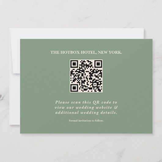 Save The Date Sage Green Photo QR Code Mariage élégant (Dos)