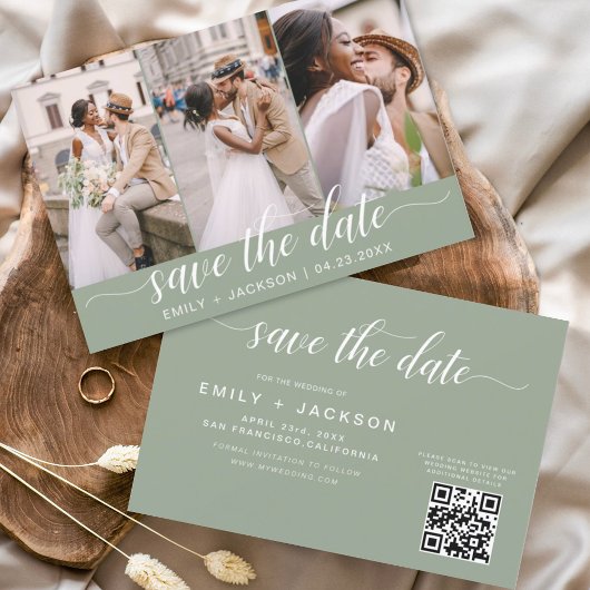 Save The Date Sage Green QR Code - Enregistrer la date 3 Photo