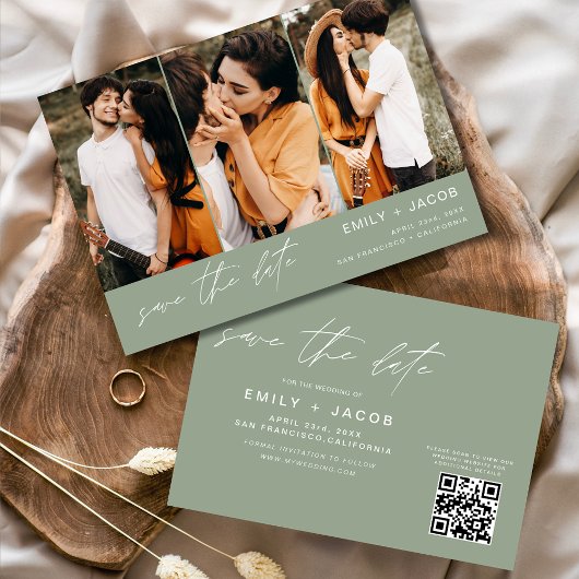 Save The Date Sage Green QR Code Enregistrer la date 3 Photo Ele