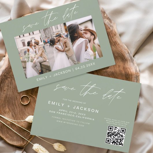 Save The Date Sage Green QR Code Enregistrer la date Modern 3 Ph