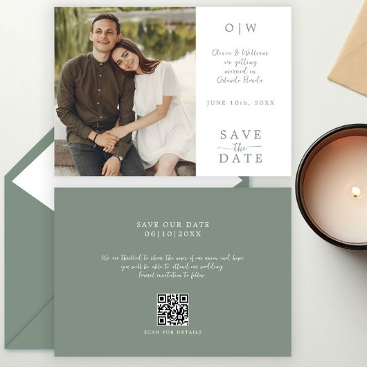 Save The Date Sage Green QR Code Photo Enregistrer la date