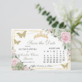 Save The Date Sage Green Rose Floral Quinceanera 16e Calendrier (Debout devant)