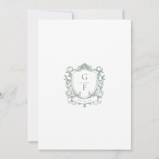 Save The Date Sage Green Roses français Monogram Crest Mariage (Dos)